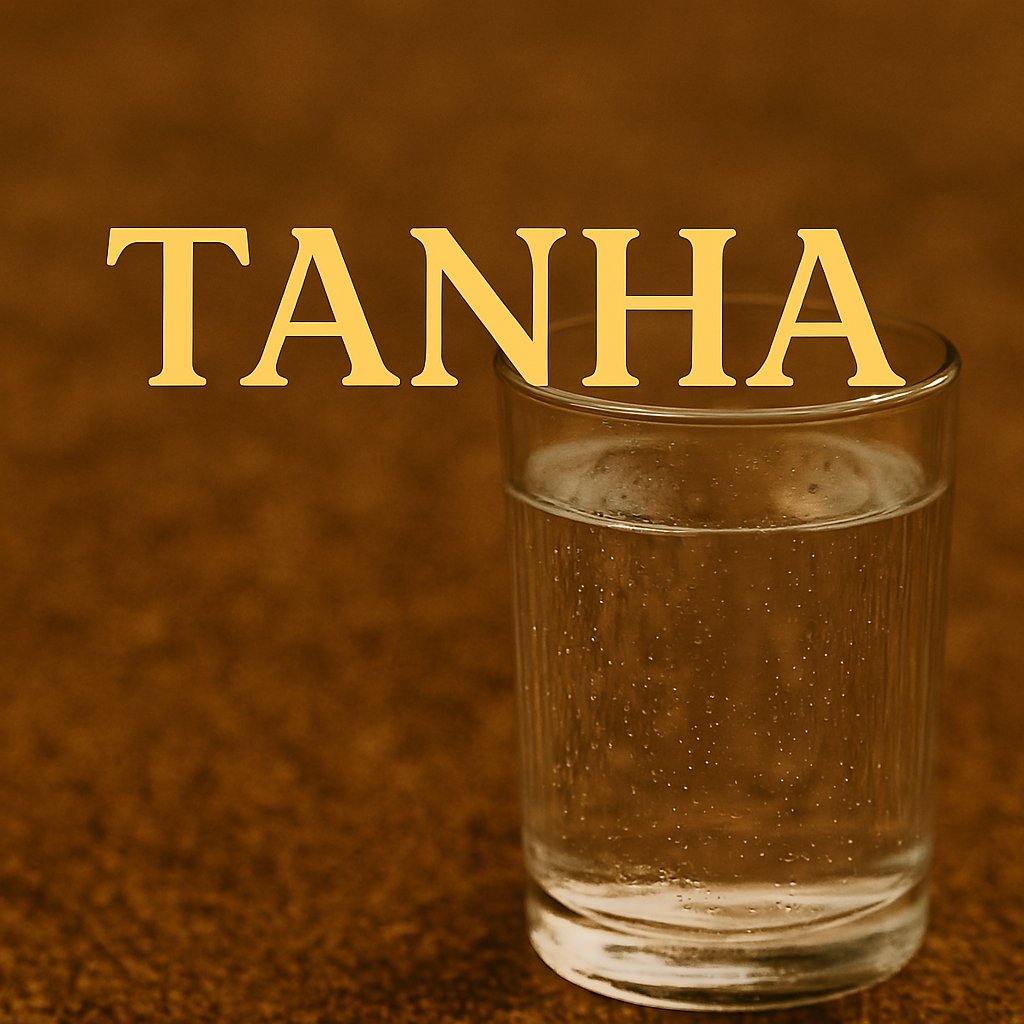 Het woord Tanha boven een glas water